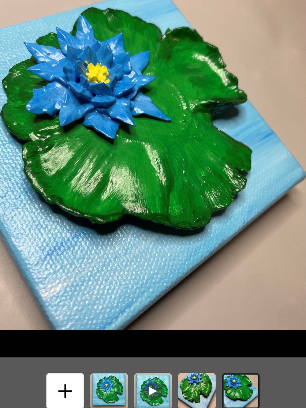 Handcrafted Blue Water Lily Canvas Art with Green Lily Pad - Brand